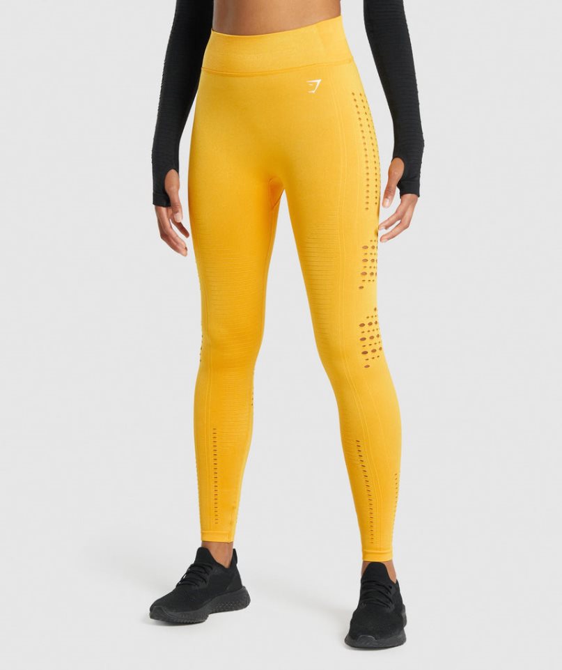 Women\'s Gymshark Glow Seamless Leggings Yellow | NZ 5IJEOZ